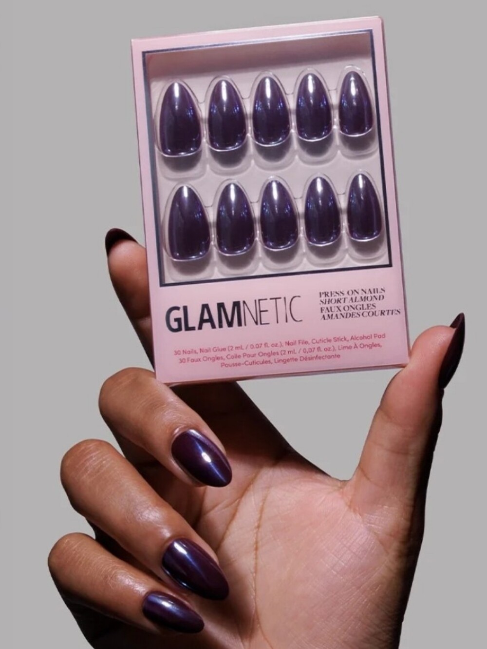 Glamnetic Burgundy Chrome Press-On Nails - Short Almond